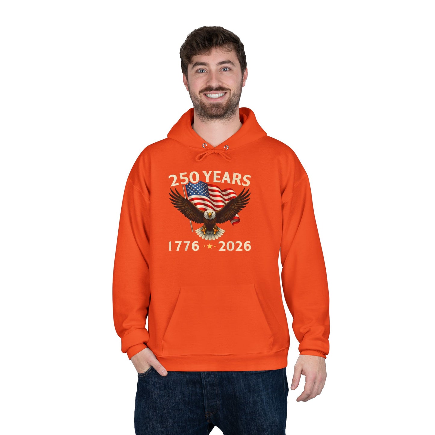 250 Years 1776–2026 Eagle Hoodie — American Flag Bicentennial Celebration Pullover
