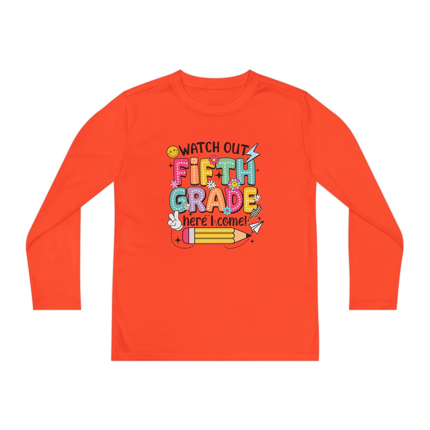 Youth Long Sleeve Tee - "Watch Out Fifth Grade Here I Come" Back-to-School Shirt