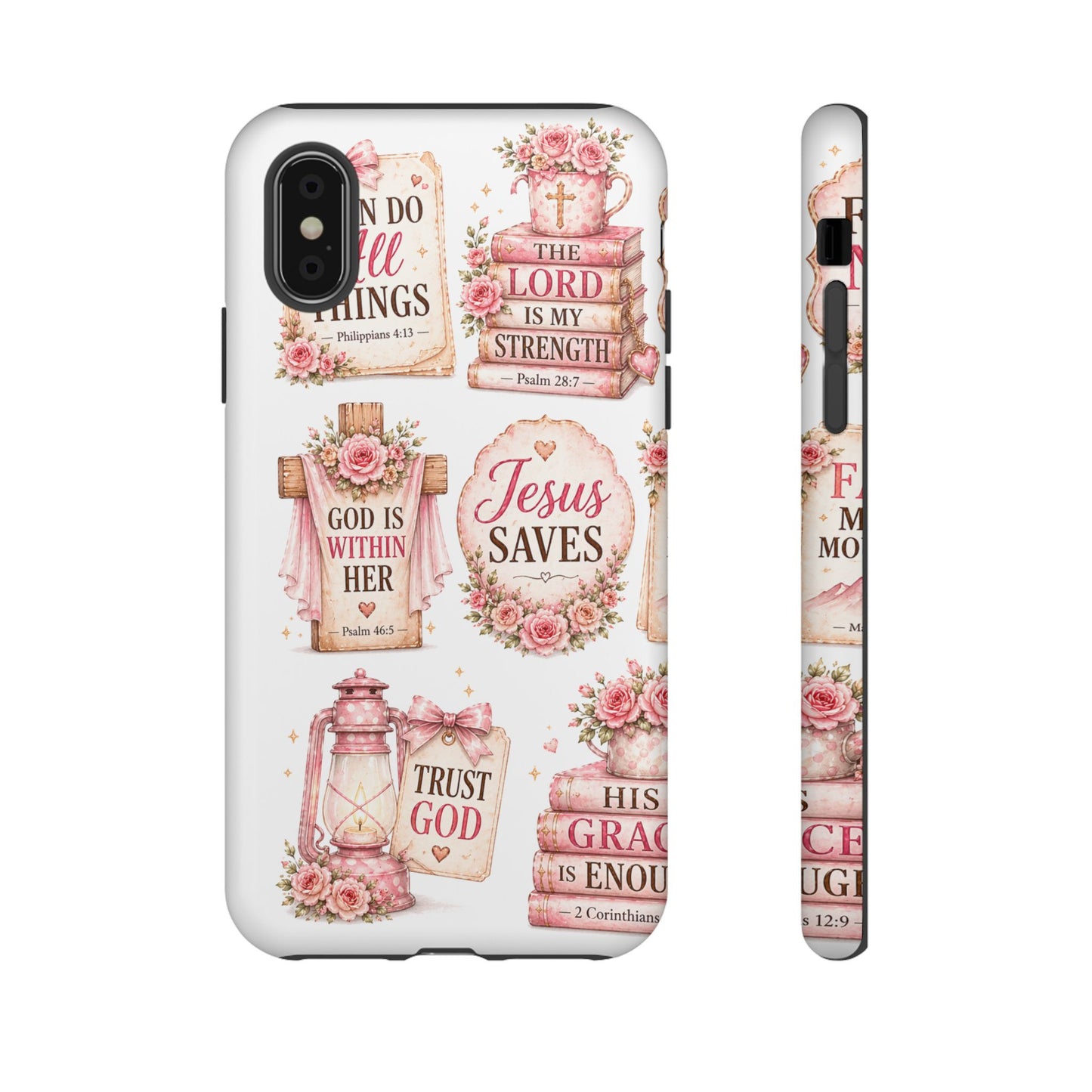 Christian Phone Case — Jesus Saves Floral Tough Case with 'God Is Within Her' & 'Trust God' Design
