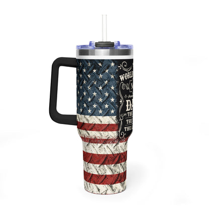 40oz Vacuum Tumbler - "World's Best No.1 Dad" American Flag Travel Mug