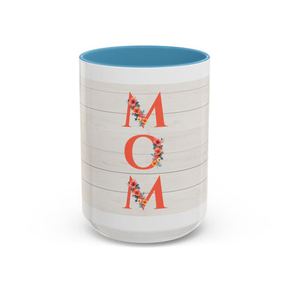 MOM Floral Accent Coffee Mug – Rustic Shiplap Mother's Day Gift (11/15 oz)