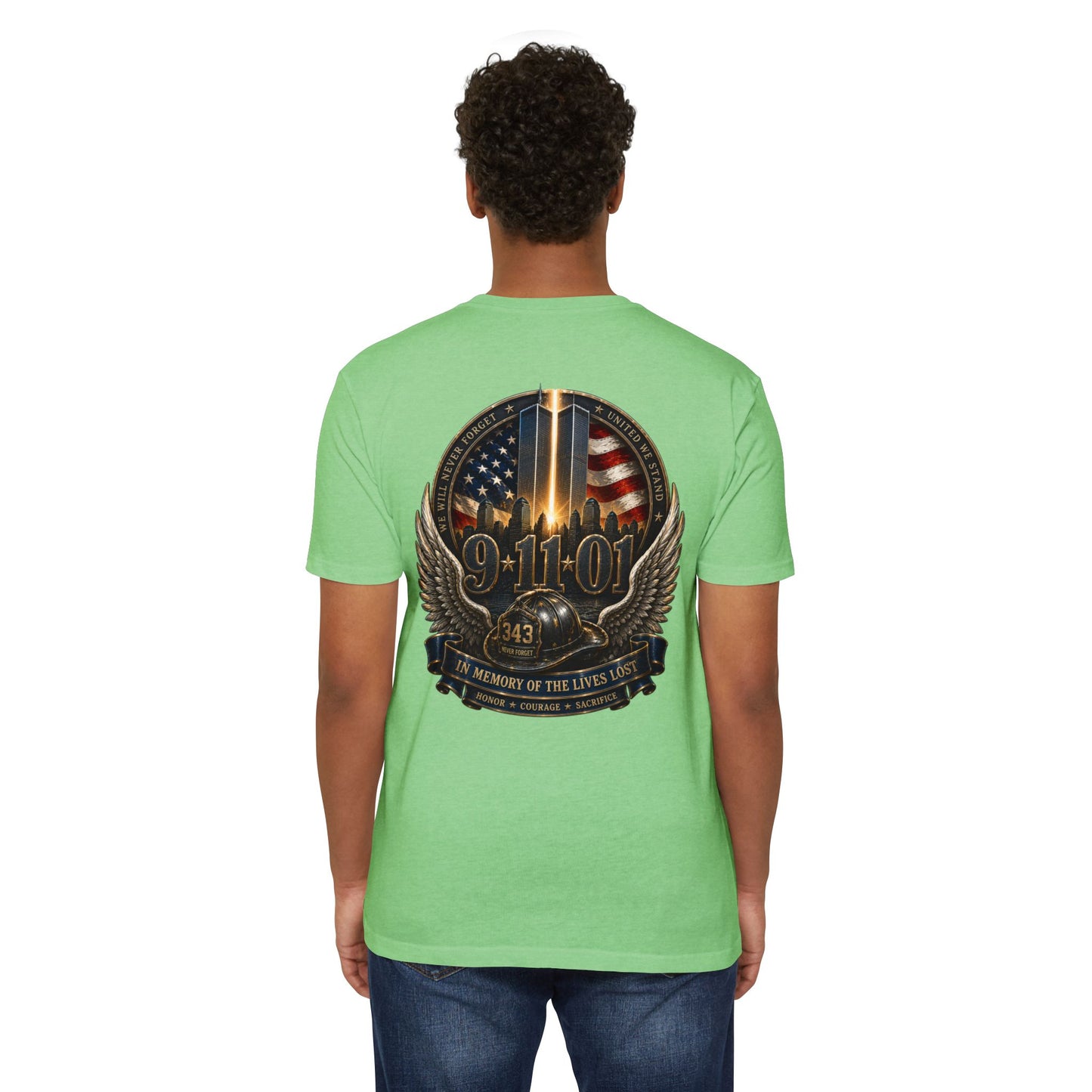9/11 Memorial T-Shirt — In Memory of the Lives Lost Patriotic Firefighter Tribute