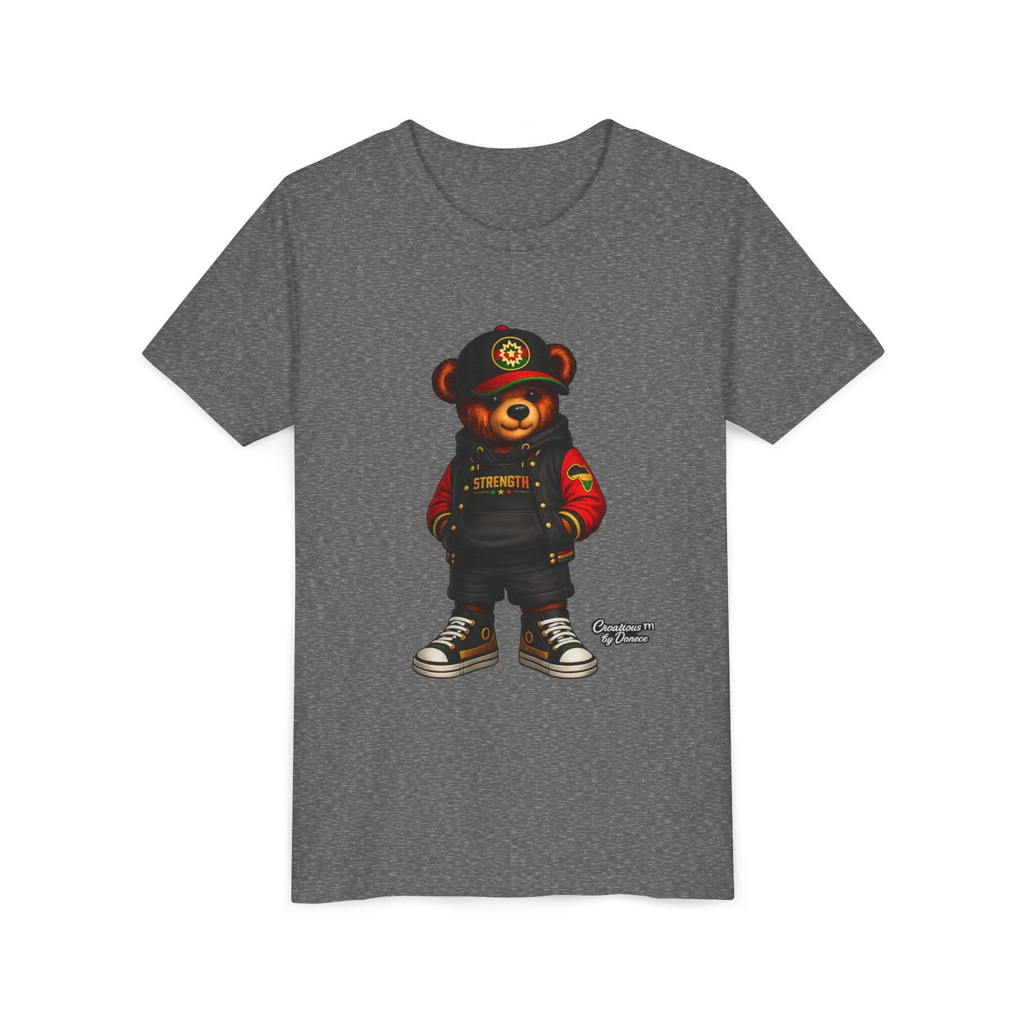 Kids Teddy Bear Streetwear Tee — 'Strength' Graphic Youth T-Shirt