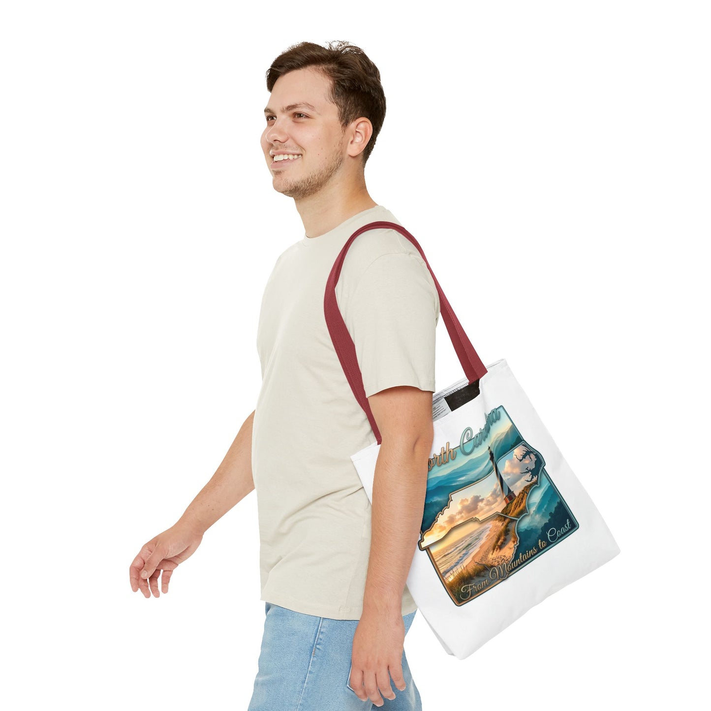 North Carolina Lighthouse Tote Bag — "From Mountains to Coast" Scenic Beach Tote