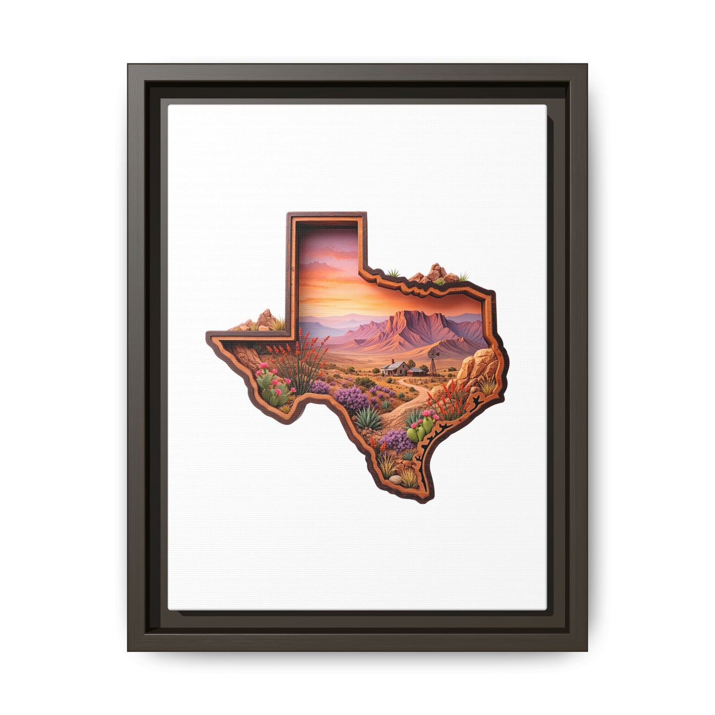 Framed Texas Landscape Matte Canvas — Desert Sunset State Art Print