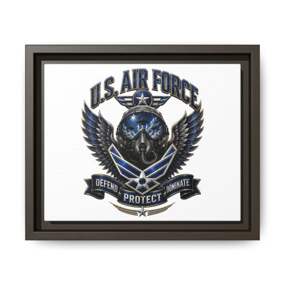 U.S. Air Force Emblem Framed Canvas Print – "Defend Protect Dominate" Military Wall Art
