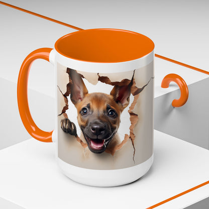 Dog Peeking Through Paper Accent Coffee Mug (11/15oz)