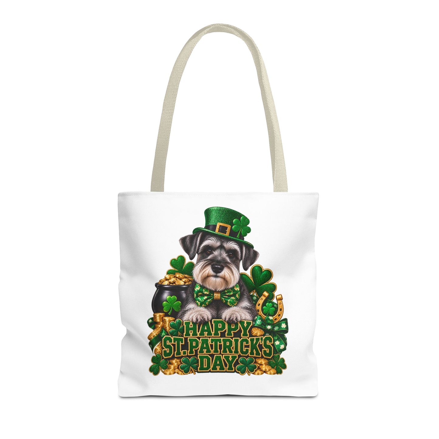 St. Patrick’s Day Schnauzer Tote Bag — Happy St. Patrick’s Day Shamrock & Gold Pot Gift