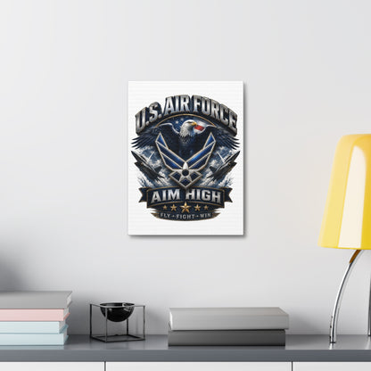 U.S. Air Force Aim High Stretched Canvas – Patriotic Eagle Military Wall Art