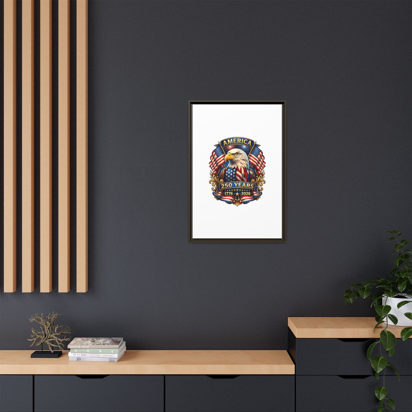 America 250th Anniversary Framed Canvas — Patriotic Bald Eagle Wall Art