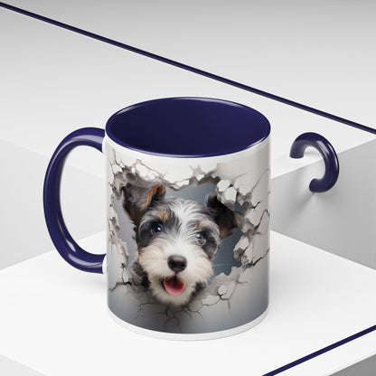 Minature Schnauzer Puppy Peek Accent Coffee Mug — Cute Dog Breakthrough Design (11/15oz)