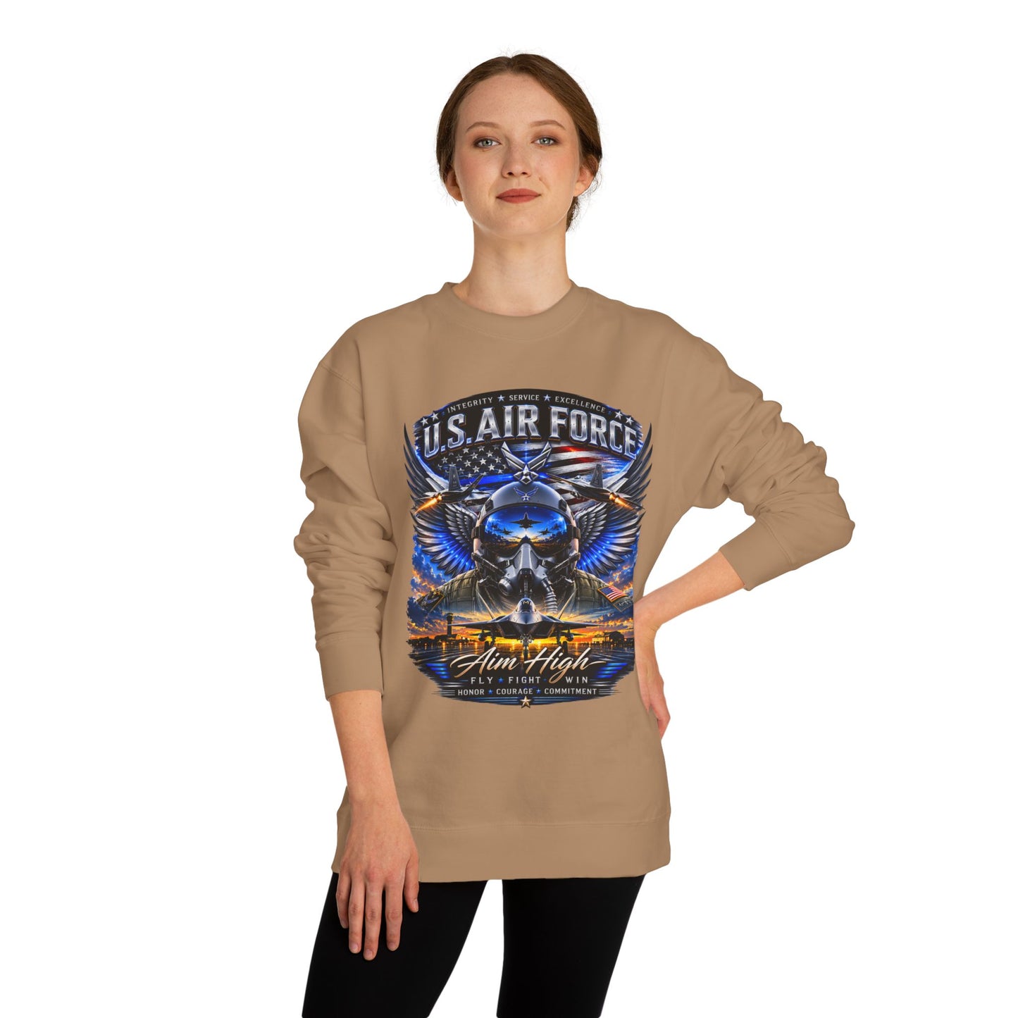 U.S. Air Force Crewneck Sweatshirt — "Aim High" Fighter Jet Graphic