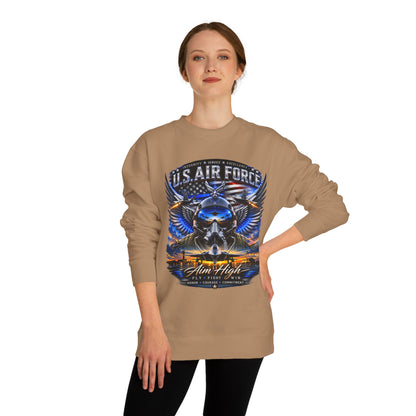 U.S. Air Force Crewneck Sweatshirt — "Aim High" Fighter Jet Graphic