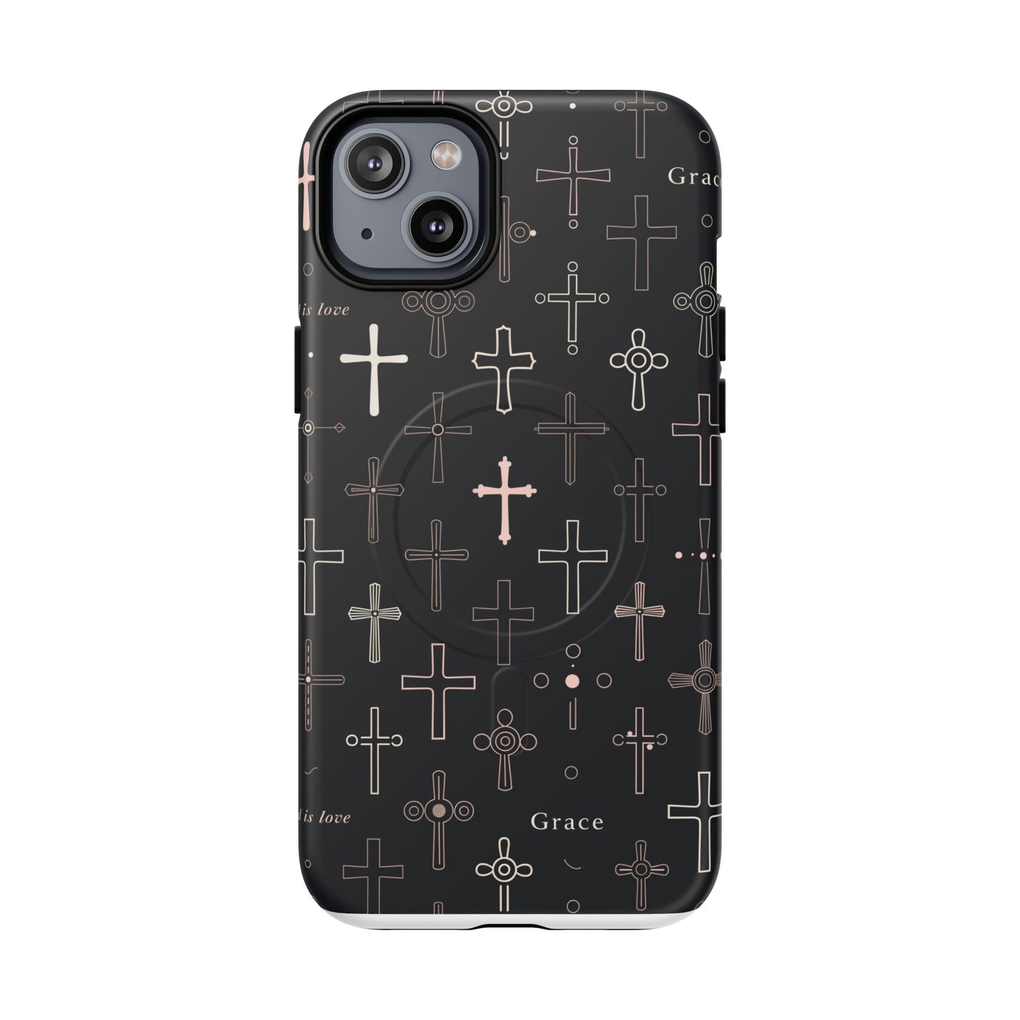 Magnetic Phone Case — Black Crosses "Grace" Protective Cover