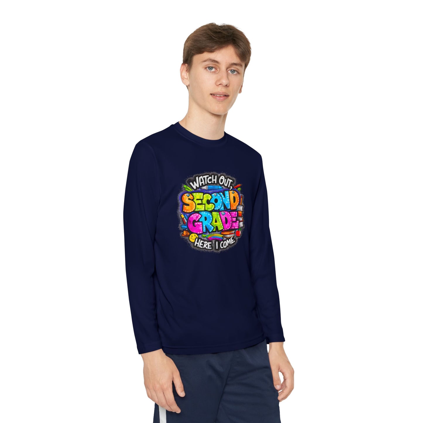 Second Grade Long Sleeve Tee — "Watch Out Second Grade Here I Come" Youth Shirt