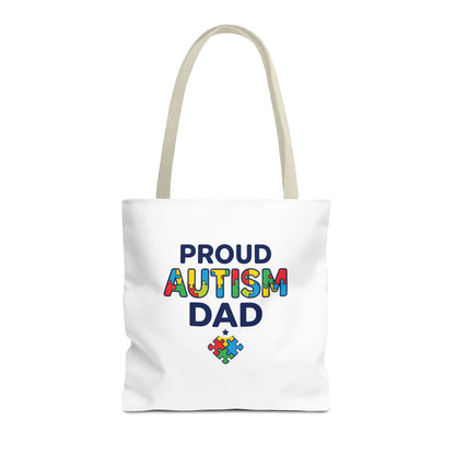 Proud Autism Dad Tote Bag — Colorful Puzzle-Heart Support Gift