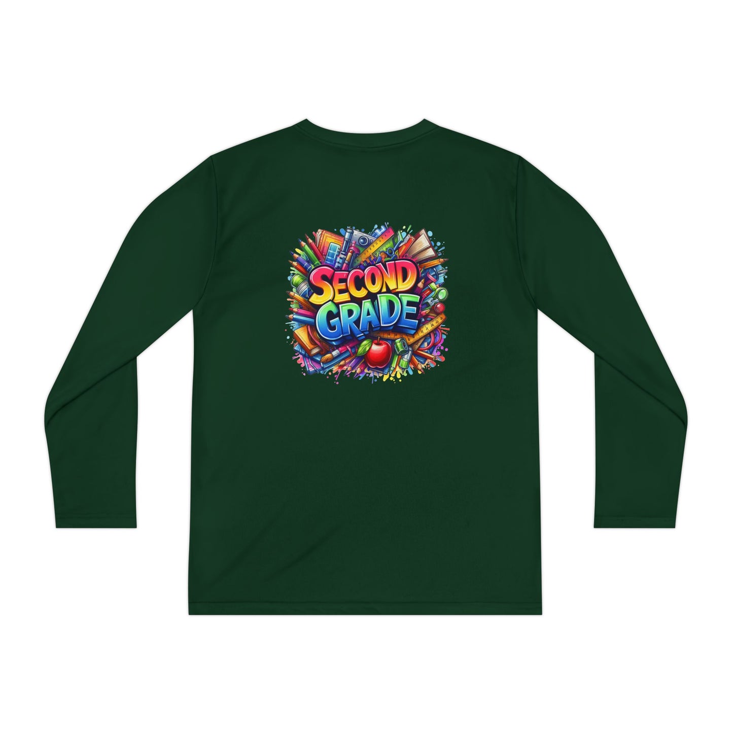 Second Grade Youth Long Sleeve Tee — Colorful School Supplies Back-to-School Shirt