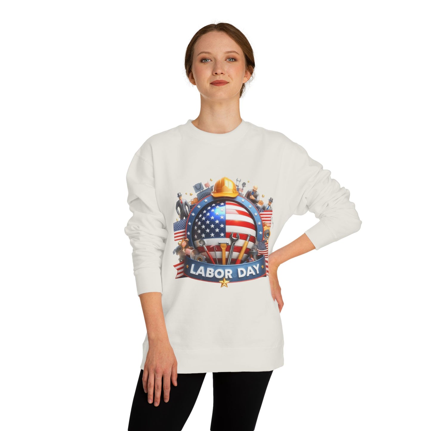 Labor Day Sweatshirt - American Flag Working Hands Design