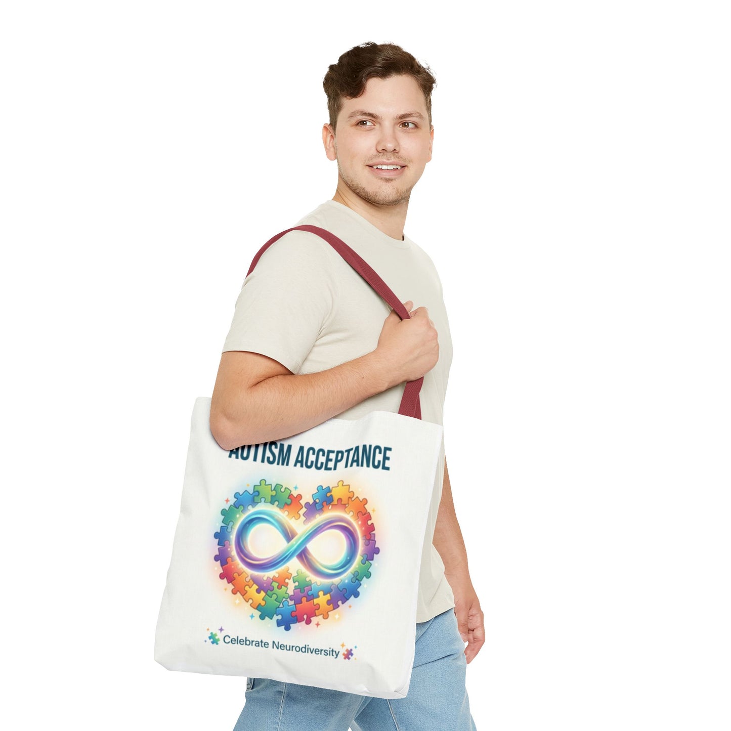 Autism Acceptance Tote Bag — Rainbow Neurodiversity Infinity Puzzle Design
