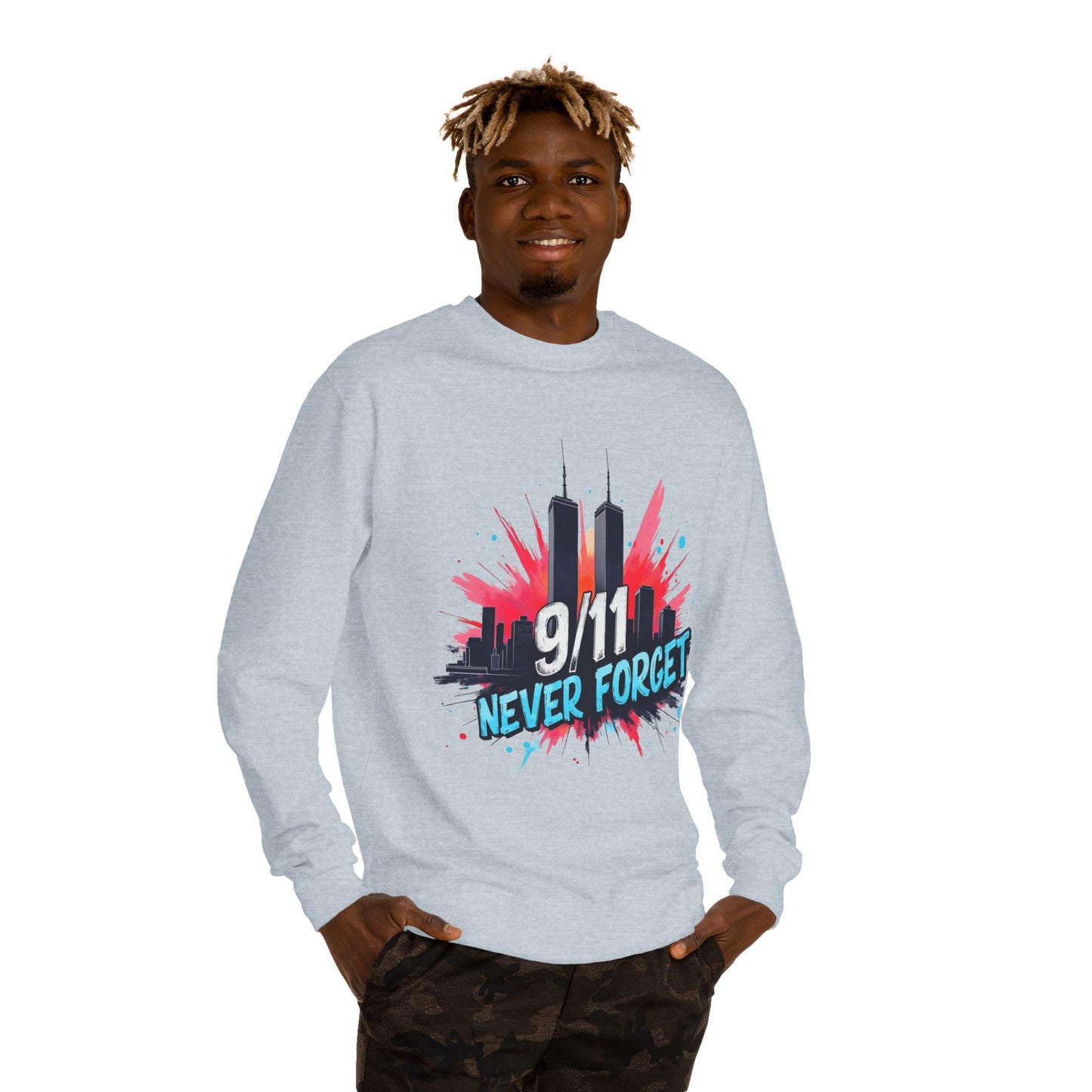 9/11 Never Forget Sweatshirt - Tribute Crewneck with Twin Towers Graphic