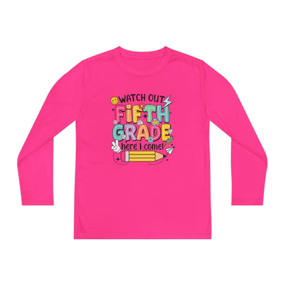 Youth Long Sleeve Tee - "Watch Out Fifth Grade Here I Come" Back-to-School Shirt