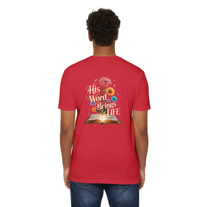 Christian T-Shirt — "His Word Brings Life" Floral Bible Tee