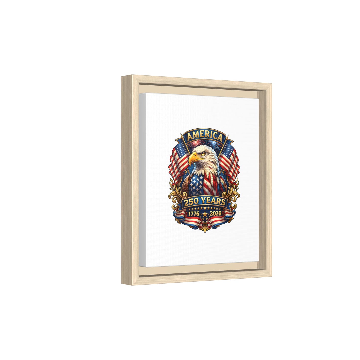 America 250th Anniversary Framed Canvas — Patriotic Bald Eagle Wall Art