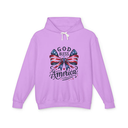 God Bless America Patriotic Hoodie – American Flag Bow Fourth of July Sweatshirt