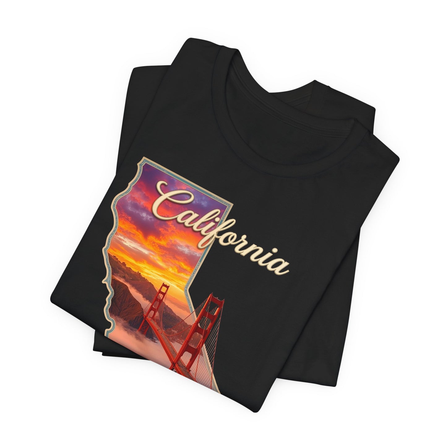 California Golden Gate Tee — "California The Golden State" Sunset Map T-Shirt
