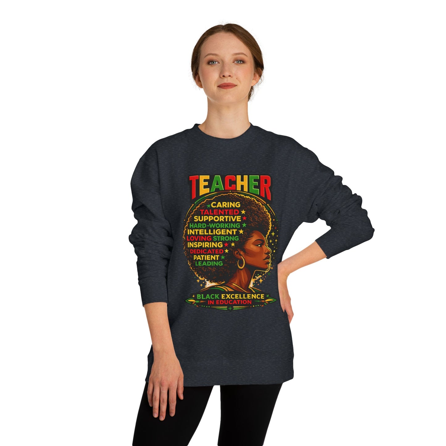 Teacher Afro Portrait Sweatshirt — Black Excellence Educator Crewneck