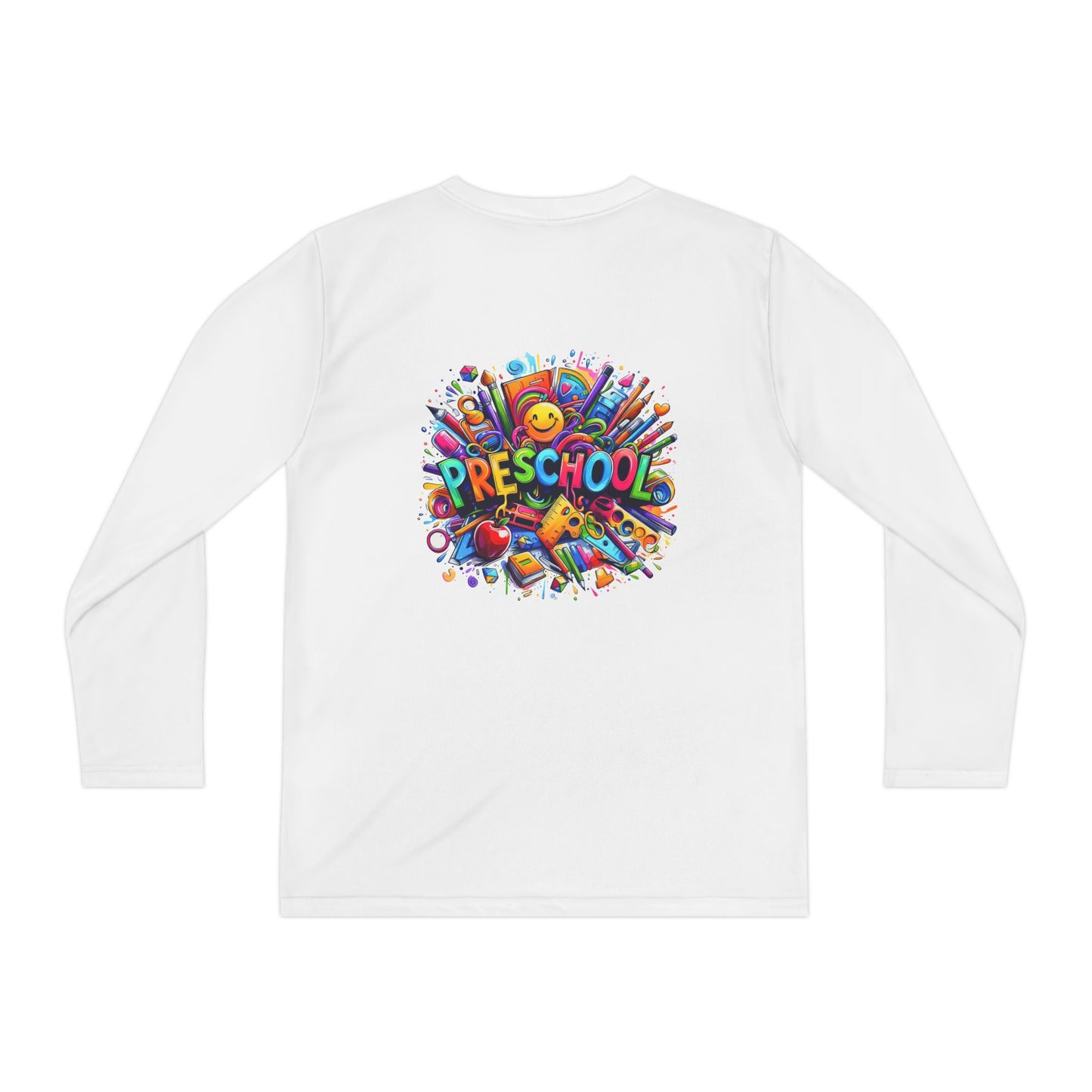 Youth Preschool Long Sleeve Tee - Colorful School Supplies Design