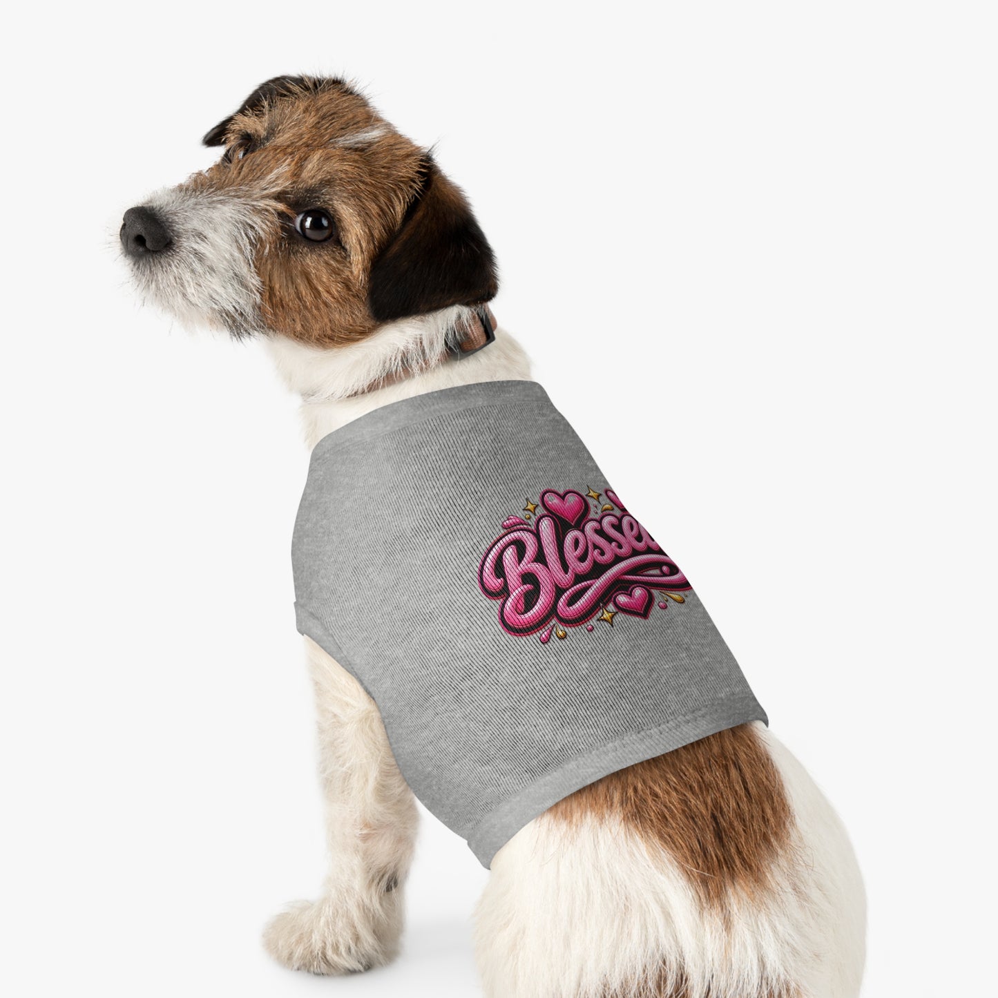 Blessed Pet Tank Top — Pink Heart Graphic Dog Shirt