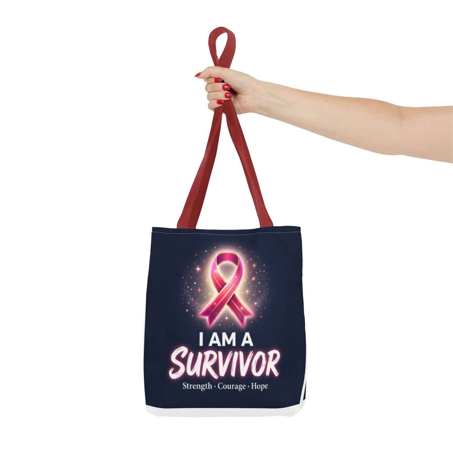 Survivor Ribbon Tote Bag — "I Am A Survivor" Breast Cancer Awareness Tote