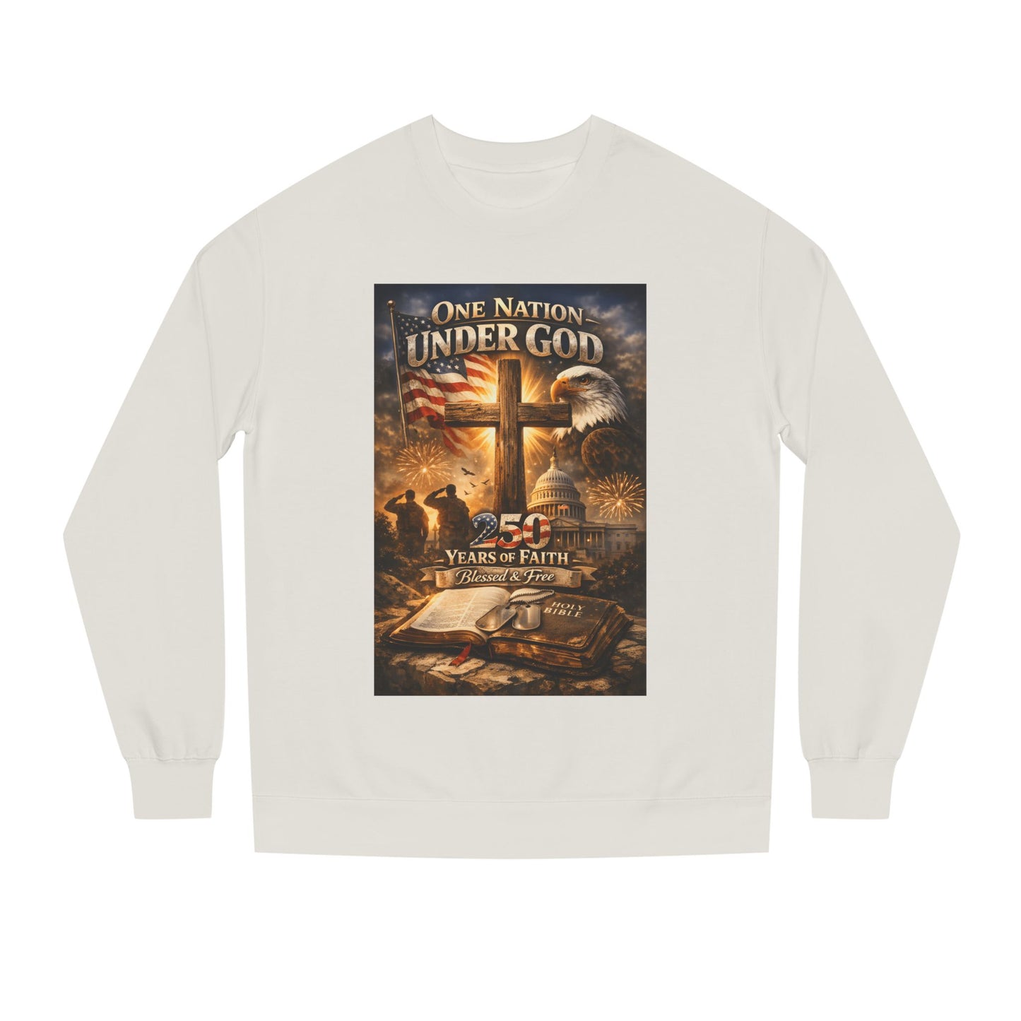 Patriotic Christian Sweatshirt — "One Nation Under God" 25 Years of Faith Crewneck