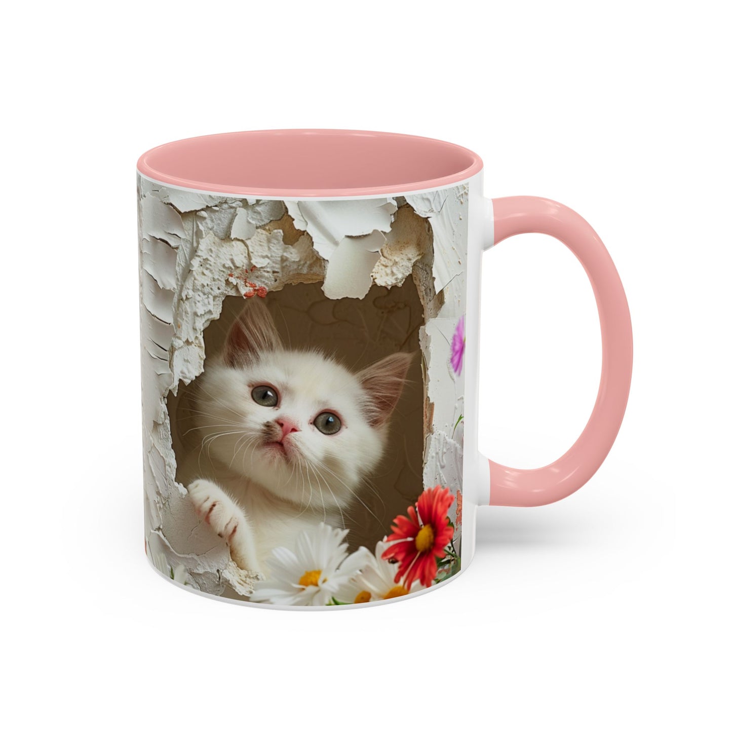 Peek-A-Boo Kitten Accent Coffee Mug — Cute Cat Floral Design (11/15oz)