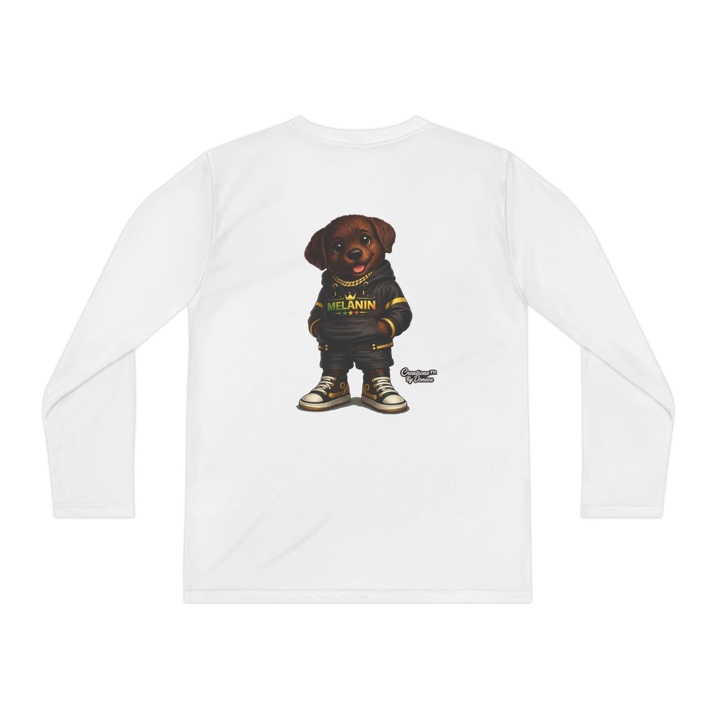 Youth Long Sleeve Tee — Cute Rottweiler Pup Graphic "Melanin" Hoodie Design