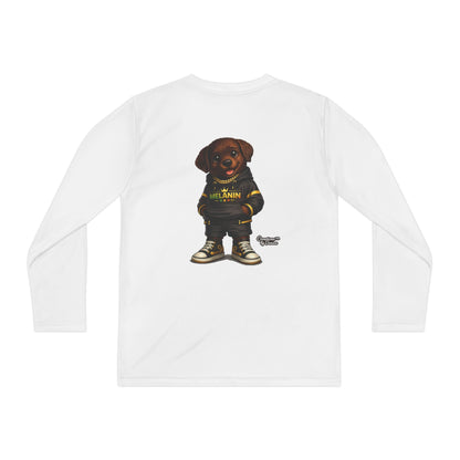Youth Long Sleeve Tee — Cute Rottweiler Pup Graphic "Melanin" Hoodie Design