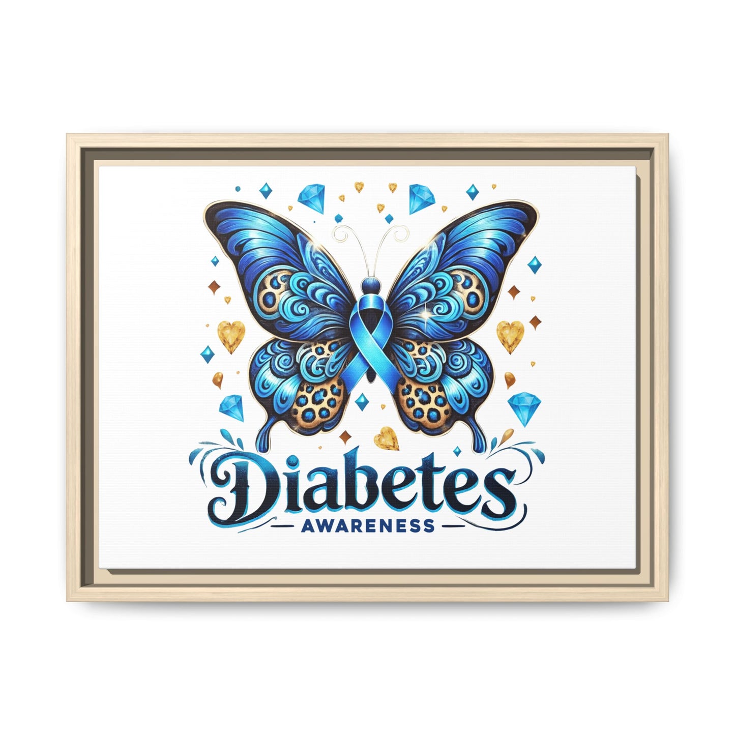 Diabetes Awareness Blue Ribbon Butterfly Matte Framed Canvas