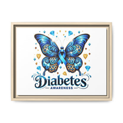 Diabetes Awareness Blue Ribbon Butterfly Matte Framed Canvas