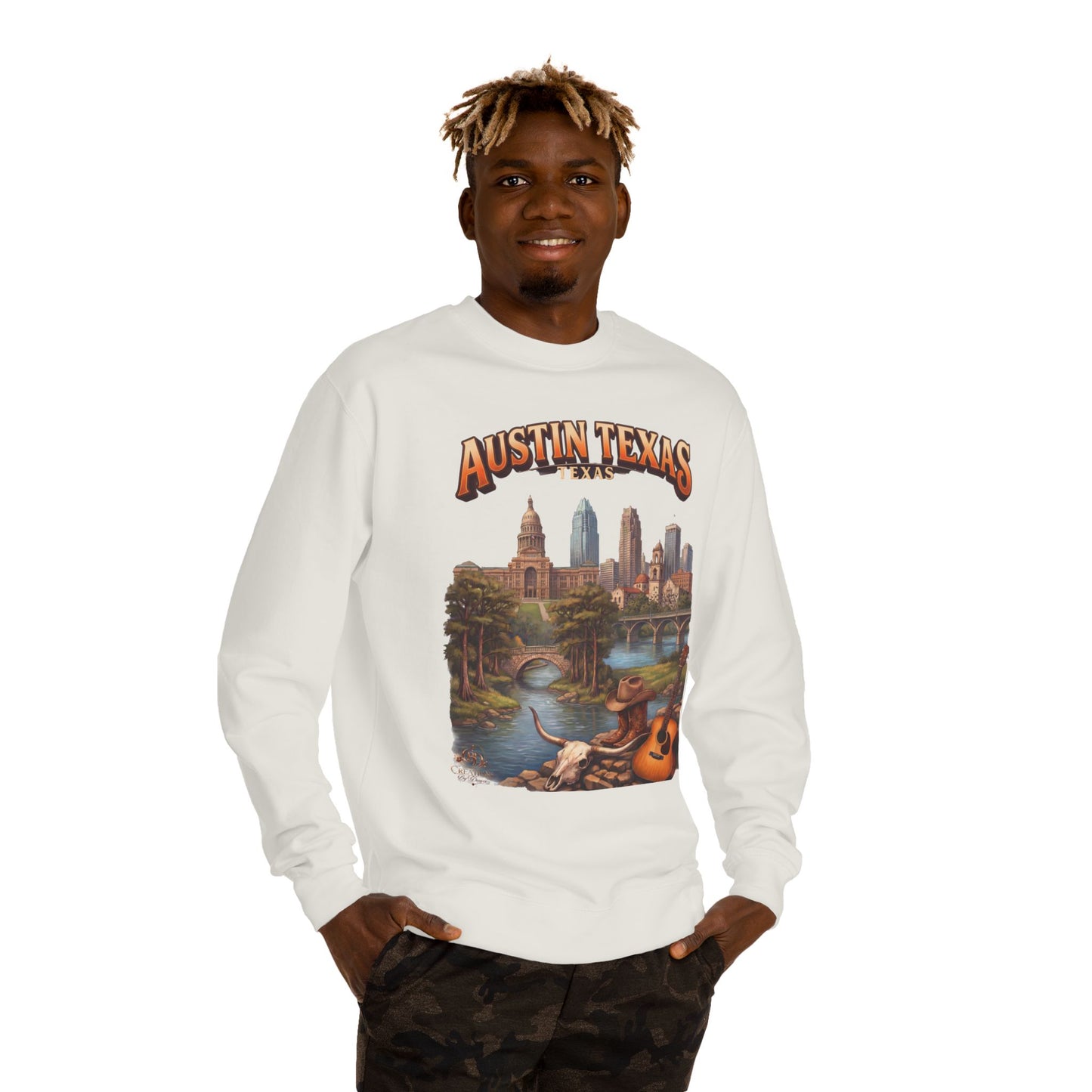 Austin Texas Sweatshirt — Vintage Cityscape & Guitar Crewneck