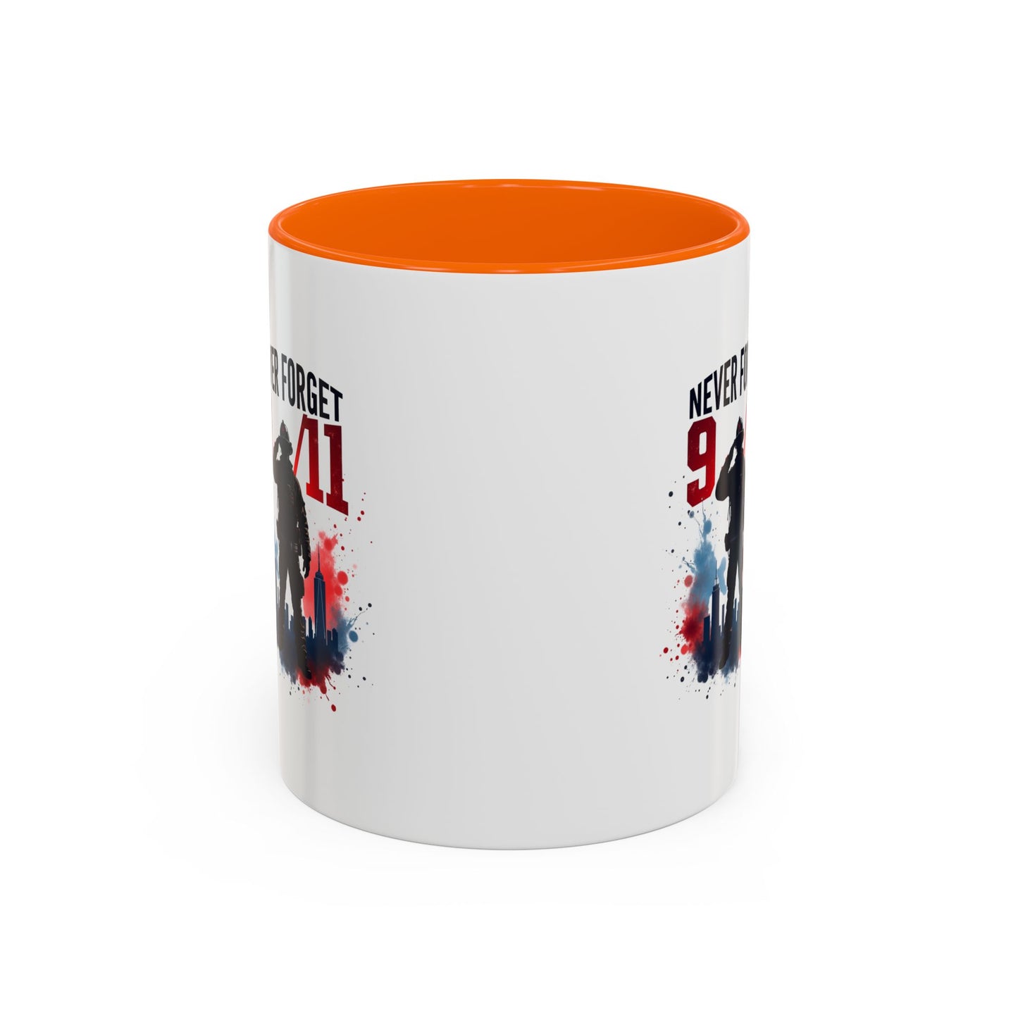 Never Forget 9/11 Accent Coffee Mug — Patriotic Memorial Tribute (11oz, 15oz)