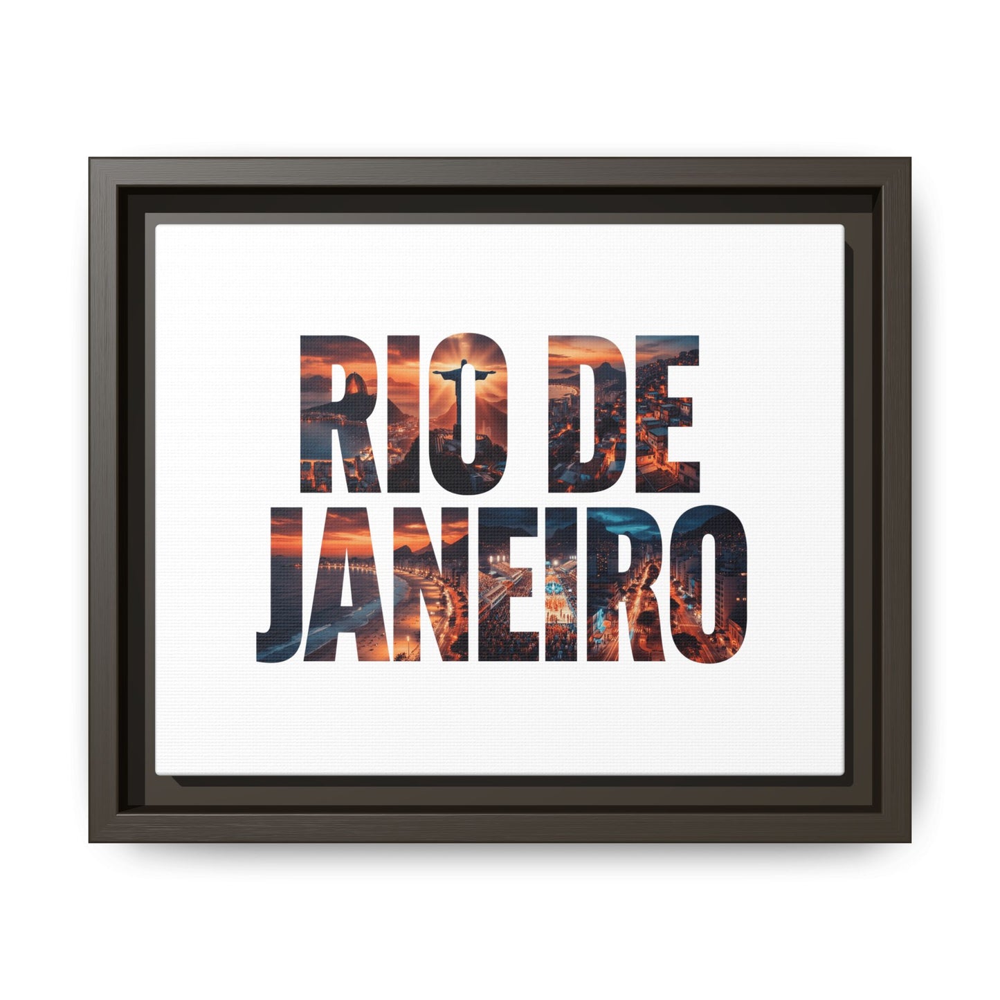 Rio de Janeiro Matte Canvas Framed Print — Sunset Cityscape Typography Wall Art