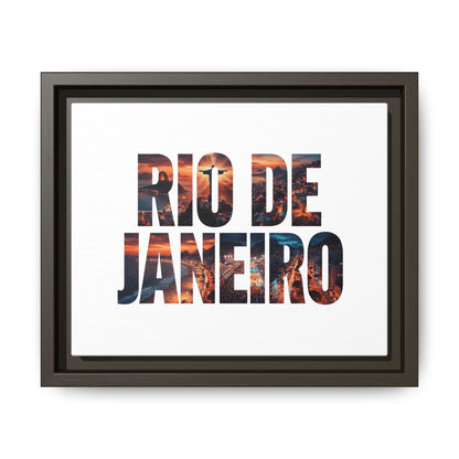Rio de Janeiro Matte Canvas Framed Print — Sunset Cityscape Typography Wall Art