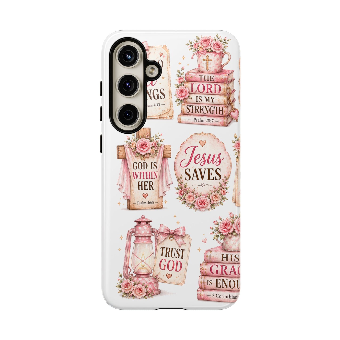Christian Phone Case — Jesus Saves Floral Tough Case with 'God Is Within Her' & 'Trust God' Design