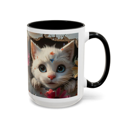 Cute White Kitten Coffee Mug – Floral Accent 11/15oz