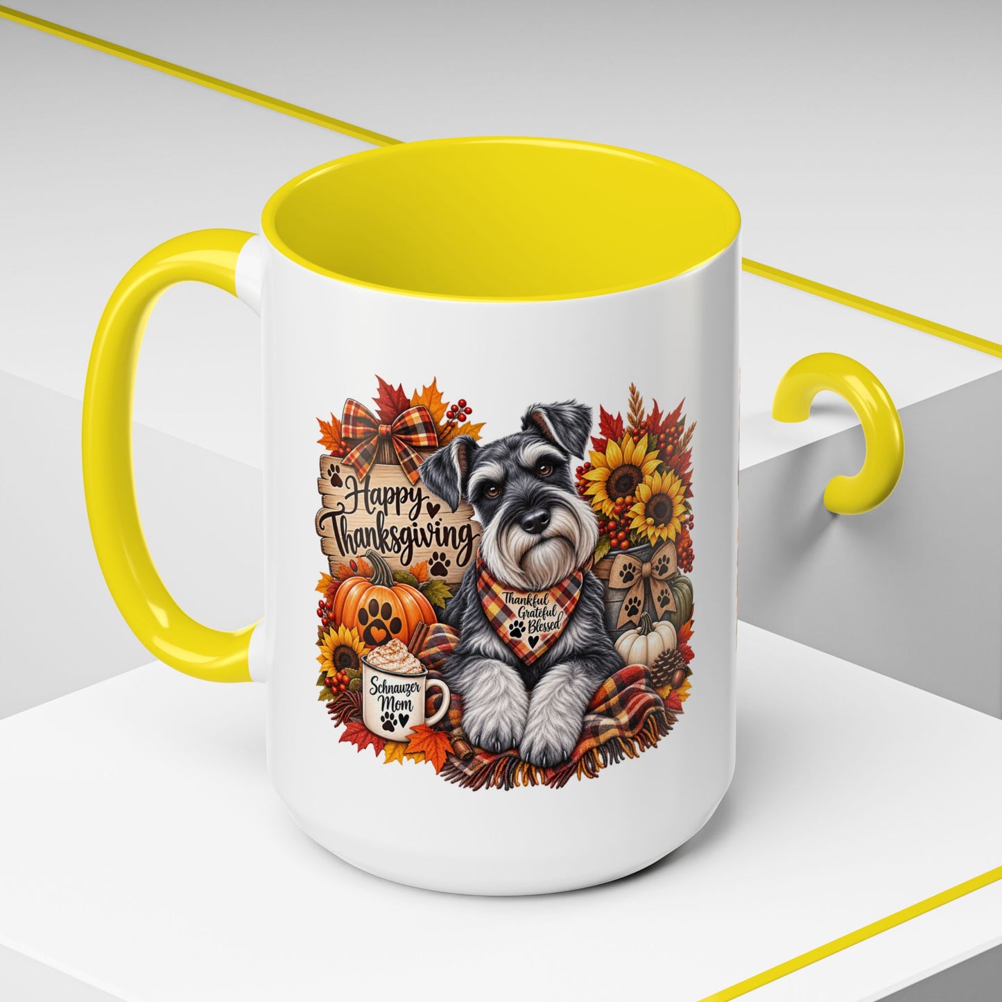 Thanksgiving Schnauzer Coffee Mug — 'Happy Thanksgiving' Autumn Dog Mug (11/15oz)