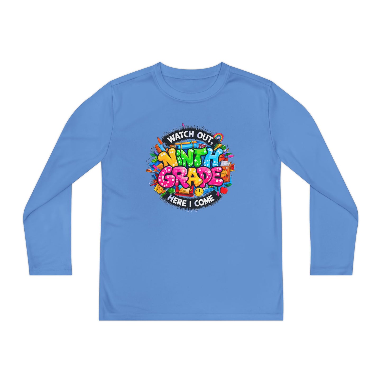 Ninth Grade Crewneck Long Sleeve — "Watch Out Ninth Grade Here I Come" Back-to-School Tee