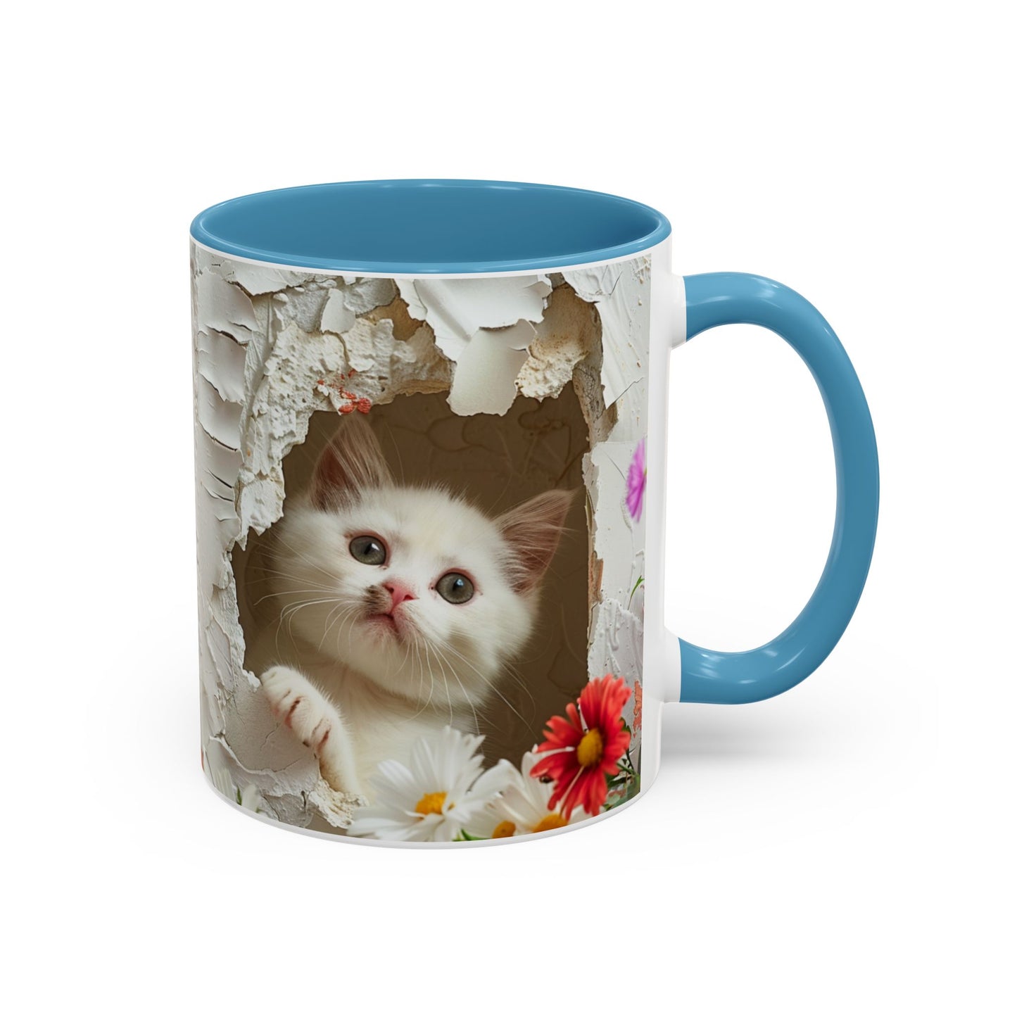 Peek-A-Boo Kitten Accent Coffee Mug — Cute Cat Floral Design (11/15oz)