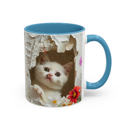 Peek-A-Boo Kitten Accent Coffee Mug — Cute Cat Floral Design (11/15oz)