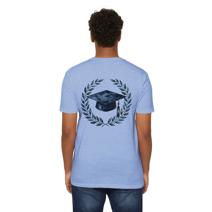 Graduation Cap Laurel T-Shirt — Navy Watercolor Grad Tee